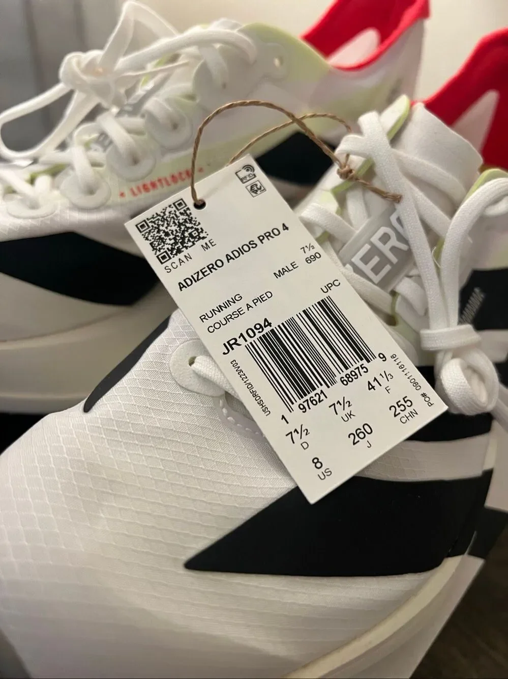 Adidas Adizero Adios Pro 4 Running Shoes Men’s Size 8 White/Black JR1094 NWT